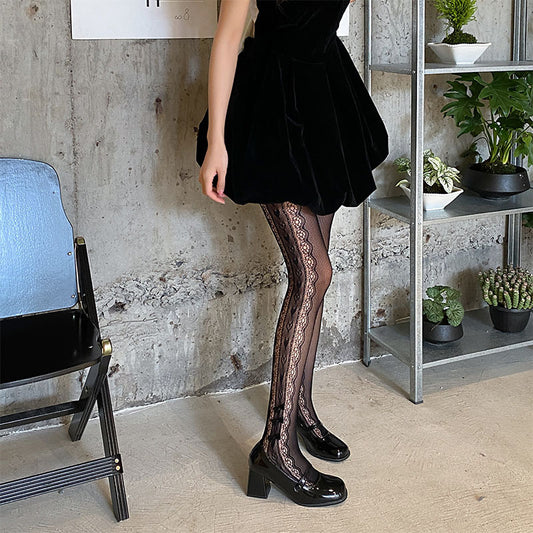 1pair White and Black Lace Hollowed Out Lace Mesh Pantyhose Floral Rattan Bottomed Stockings Spring/Summer Thin style 2025 New